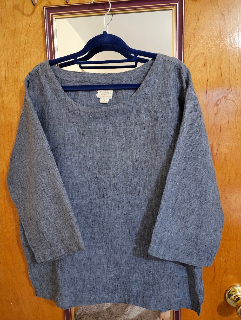 Vikolino Linen Blend Gray Scoop Neck Women's Top